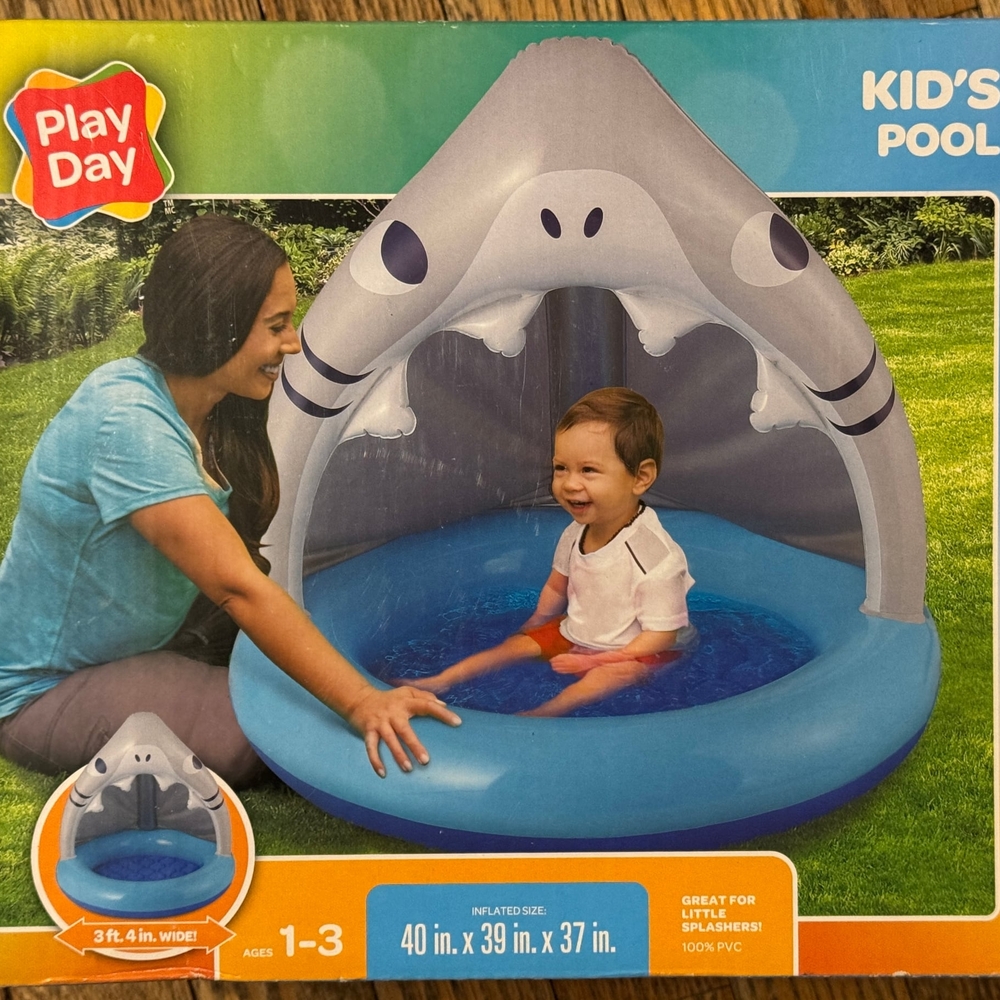 Blue and Gray Shark Pool Toy with Canopy